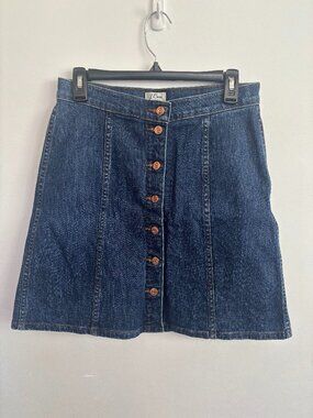 J.Crew Dark Wash Denim Button Front Mini Skirt Size 28 A-Line